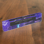 Porte-nom Pour Bureau Géode Agate Noir Violet Moderne Professionnel (Taille)