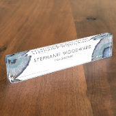 Porte-nom Pour Bureau Géode d'agate bleu gris élégant (Taille)