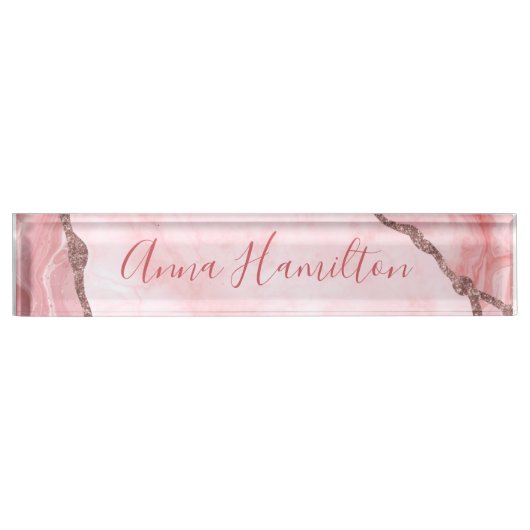 Porte-nom Pour Bureau Géode moderne élégante rose pâle (Devant)