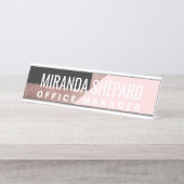 Porte-nom Pour Bureau Géométrie moderne Rose Gold Black Blush (Devant)