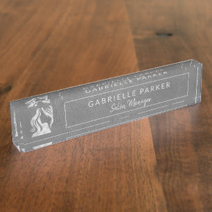 Porte-nom Pour Bureau Gestionnaire de salon de coiffure en cuir gris et