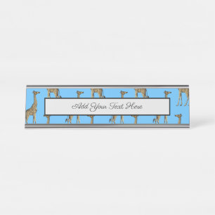 Porte-nom Pour Bureau Giraffe Lover Blue Wild Animals Zoo African Safari