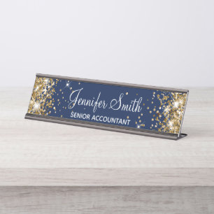 Porte-nom Pour Bureau Girl Faux Gold Parties scintillant Midnight Blue
