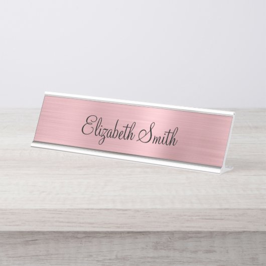 Porte-nom Pour Bureau Girly Blush Pink Metallic (Devant)