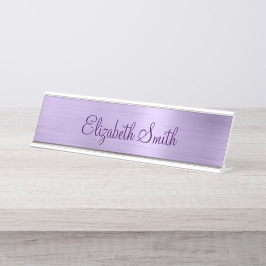 Porte-nom Pour Bureau Girly Pale Purple Metallic Foil (Devant)