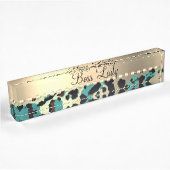 Porte-nom Pour Bureau Glam Leopard Boss Lady