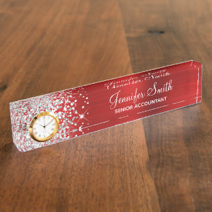 Porte-nom Pour Bureau Glam rouge argent fillette