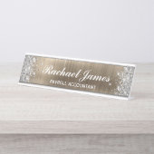 Porte-nom Pour Bureau Glitter Argent Classique Feuille de Faux Or (Devant)