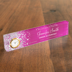 Porte-nom Pour Bureau Glitterie fillette Silver Hot Pink Glam