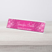 Porte-nom Pour Bureau Glitterie rose chaud (Devant)