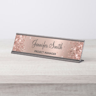 Porte-nom Pour Bureau Glitterie Rose or Gradient