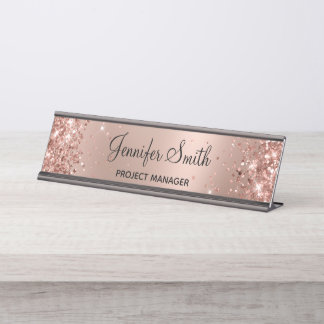 Porte-nom Pour Bureau Glitterie Rose or Gradient