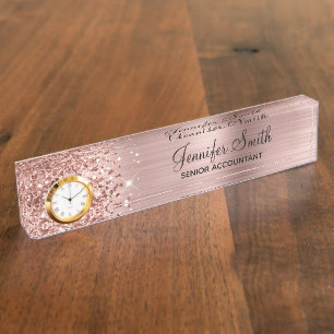 Porte-nom Pour Bureau Glittery Blush Rose Gold Glam