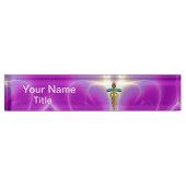 Porte-nom Pour Bureau GOLD CADUCEUS, fuchsia rose vif (Devant)