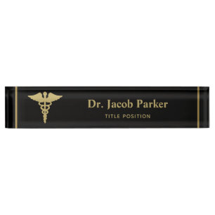 Porte-nom Pour Bureau Gold Caduceus Médicale