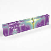 Porte-nom Pour Bureau GOLD CADUCEUS, Vibrant violet vert