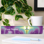 Porte-nom Pour Bureau GOLD CADUCEUS, Vibrant violet vert