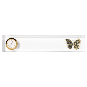 Porte-nom Pour Bureau Gold flower Butterfly with Black Orchid