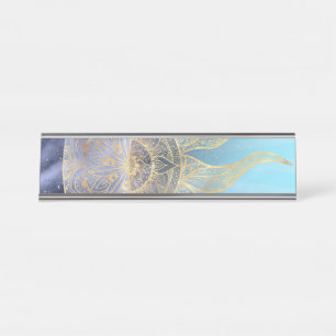 Porte-nom Pour Bureau Gold Moon Sun Mandala Celestial Design