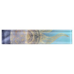 Porte-nom Pour Bureau Gold Moon Sun Mandala Celestial Design