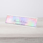 Porte-nom Pour Bureau gouttes roses holographiques (Devant)