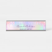 Porte-nom Pour Bureau gouttes roses holographiques (Devant)