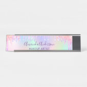 Porte-nom Pour Bureau gouttes roses holographiques (Devant)