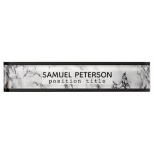Porte-nom Pour Bureau Grandes Noires Et Marbres blancs Et Noires