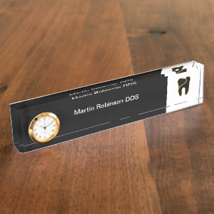 Porte-nom Pour Bureau Graphisme de dent doré de bureau pour dentiste cla