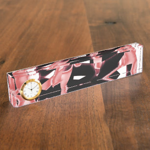 Porte-nom Pour Bureau Gravures saumons et noires, cassettes détruites su