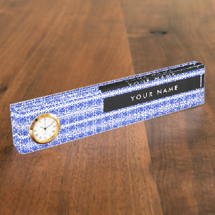 Porte-nom Pour Bureau Grec Fret Arabesque Bleu, Votre Nom, Personnaliser