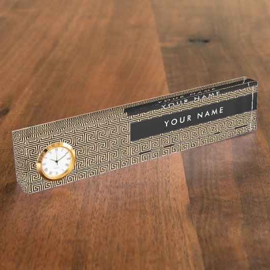 Porte-nom Pour Bureau Grec Meander Carré Motif principal Brown (Taille)