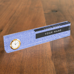 Porte-nom Pour Bureau Grec Meander Key H Blue, Votre Nom, Personnaliser