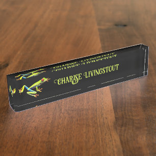 Porte-nom Pour Bureau Grenouille à feuilles rouges