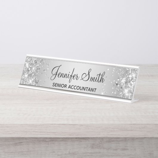 Porte-nom Pour Bureau Gris argenté (Devant)