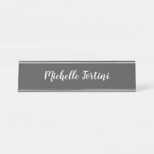 Porte-nom Pour Bureau Gris blanc écriture minimaliste Plain moderne