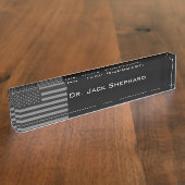 Porte-nom Pour Bureau Gris de noir de drapeau américain (Taille)