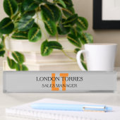 Porte-nom Pour Bureau Gris gris monogramme attrayant