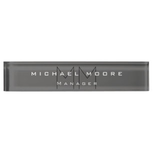 Porte-nom Pour Bureau Gris Noir Gras Monogramme Moderne Minimaliste