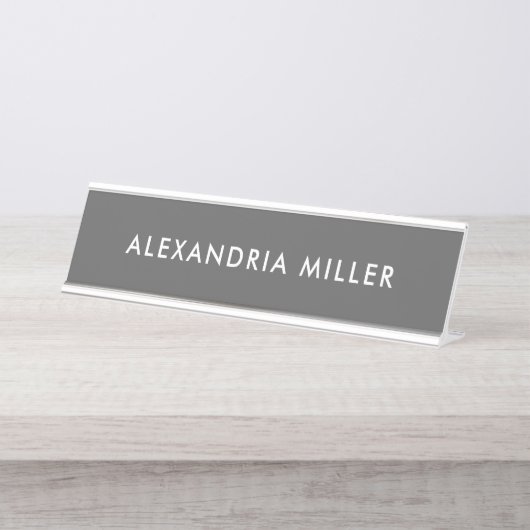 Porte-nom Pour Bureau Gris personnalisé moderne (Devant)