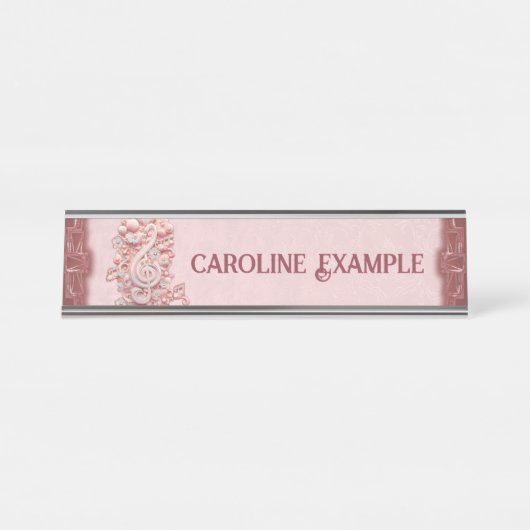 Porte-nom Pour Bureau Harmonie en rose, majestueuse clef trible stylisée (Devant)