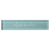 Porte-nom Pour Bureau Hazy Aqua Elegant Script de calligraphie (Devant)