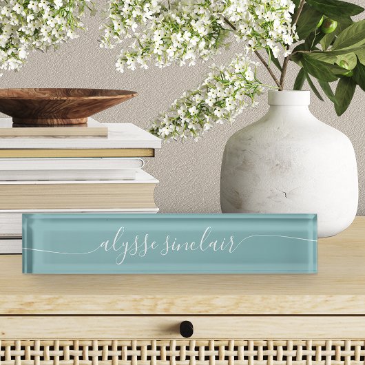 Porte-nom Pour Bureau Hazy Aqua Elegant Script de calligraphie