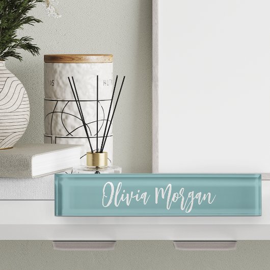 Porte-nom Pour Bureau Hazy Aqua Sketched Cursive Nom du script