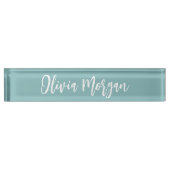 Porte-nom Pour Bureau Hazy Aqua Sketched Cursive Nom du script (Devant)