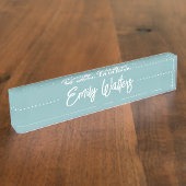 Porte-nom Pour Bureau Hazy Aqua Sketched Cursive Script (Taille)