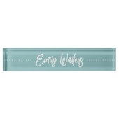 Porte-nom Pour Bureau Hazy Aqua Sketched Cursive Script (Devant)