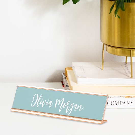 Porte-nom Pour Bureau Hazy Aqua Sketched Cursive Script