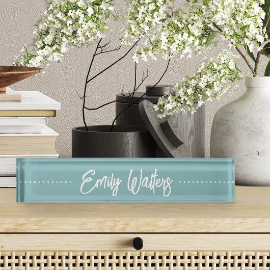 Porte-nom Pour Bureau Hazy Aqua Sketched Cursive Script