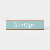 Porte-nom Pour Bureau Hazy Aqua Sketched Cursive Script (Devant)